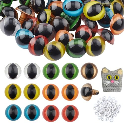 PH PandaHall 70 Sets Handwerk Sicherheit Augen 7-Farben Kunststoff Augen 18mm Runde Handwerk Augen mit Unterlegscheiben für gehäkelte Plüschtiere Amigurumis Bären Machen DIY Halloween Dekorationen