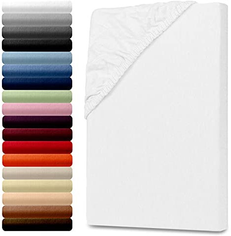 Julido Jersey Spannbettlaken 180x200 cm, Betttuch mit Gummizug, Bettlaken Weiß aus Baumwolle, Oeko-Tex Standard 100