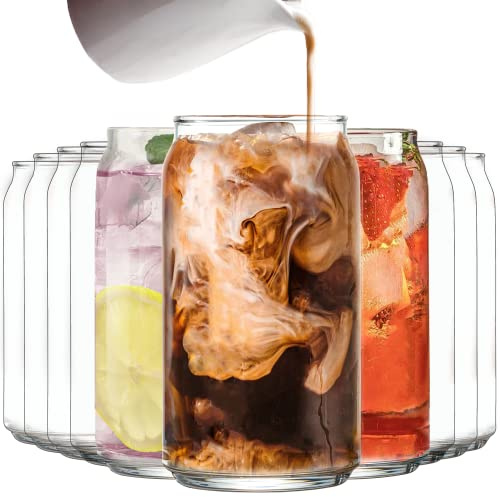 Le'raze Trinkgläser, Dosenform, 473 ml, Eistee-/Kaffeegläser, Hurricane-Becher, Cocktailglas, Whiskey, Soda, klares Wasser, Biergläser, 10 Stück