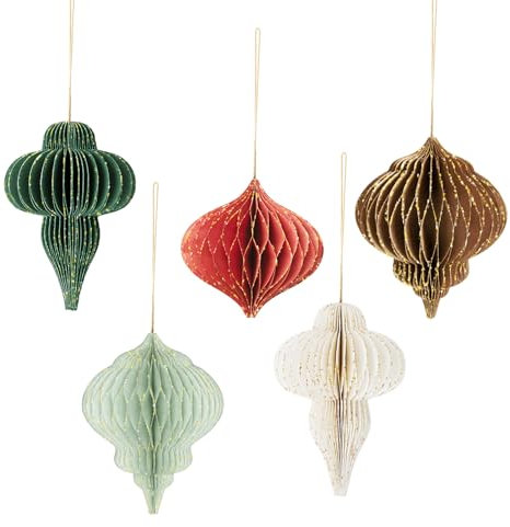 NICROHOME Paper Honeycomb Party Decorations -5 PCS 3D Mini Glitter Edge Hanging Christmas Ornament for Holiday Tree/Wall New Years Decor