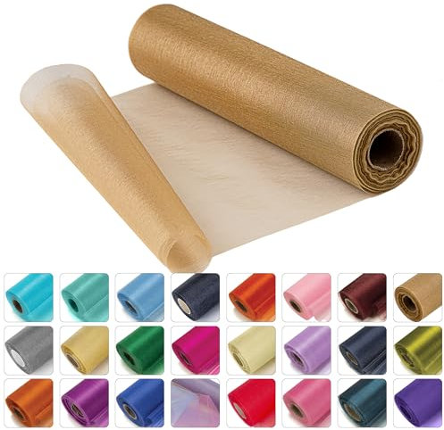 WedDecor 25m x 29cm Snow Sheer Champagne Gold Organza Roll Sash Glitter Fabric for Table Runner Sashes Wedding & Christmas Decoration, Chair Cover Bows, Party Favours, Ribbon Crafting Supplies, 2pcs