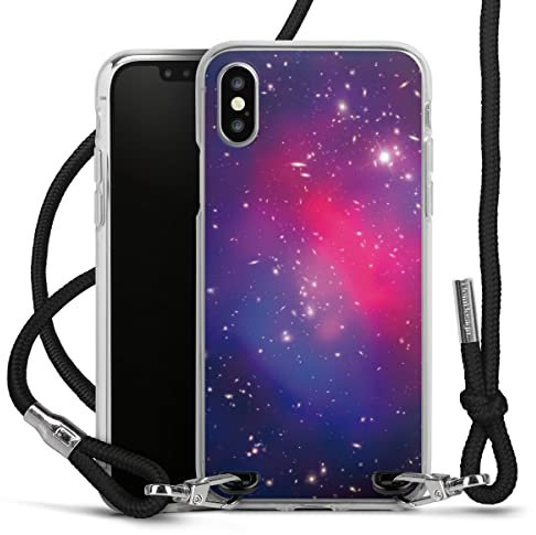 Carry Case kompatibel mit Apple iPhone XS Hülle mit Band Handykette zum Umhängen schwarz Galaxie Weltall Sterne