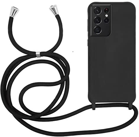 MyGadget Handykette für Samsung Galaxy S21 Ultra - [ Hülle mit verstellbaren Band ] - TPU Handyhülle mit Handyband zum Umhängen - Kordel Schnur Case Schutzhülle - Schwarz
