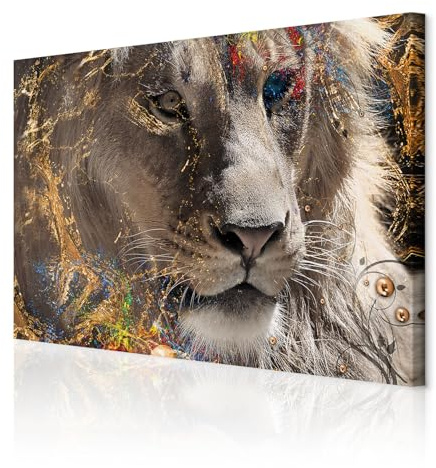decomonkey Akustikbild Löwe Abstrakt 120x80 cm 1 Teilig Bilder Schallschutz | Leinwandbilder, Wandbilder XXL, Schallschlucker, Akustikdämmung, Wandbild, Deko, leise, Art, Tiere, Bunt, Modern, Kunst