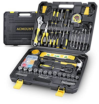 Cassetta Attrezzi Completa, ACMOUNT Valigetta Attrezzi 140 Pezzi, con Set Cacciavite Chiavi a Cricchetto Pinze, Set Attrezzi da Lavoro-Fai da te Portatile per Riparazioni Quotidiane di Casa Ufficio