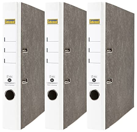 Idena 90085 - Ordner für DIN A4, 5 cm schmal, Wolkenmarmor, weiß, 3 Stück