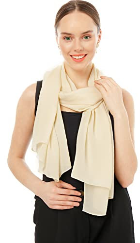 Chiffon Schal Damen Helles Beige - Seidenweich und Federleicht - Eleganter Halstuch Schal - Polyester Tuch Halstuch Damen Frühling Sommer - Pflegeleichtes Schaltuch - Damenschal Leicht (Helles Beige)