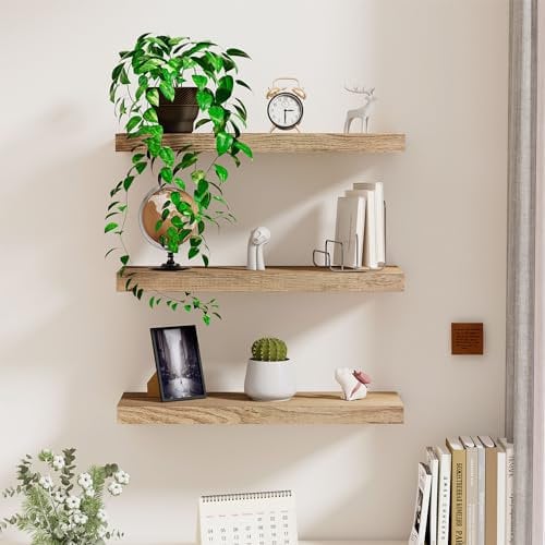 Wandregal Holz Schweberegale 3er Set, Rustikale Regal, Schweberegal Länge 40cm, Wanddisplay Racks mit unsichtbaren Halterungen für Schlafzimmer, Küche, Wohnzimmer, Büro