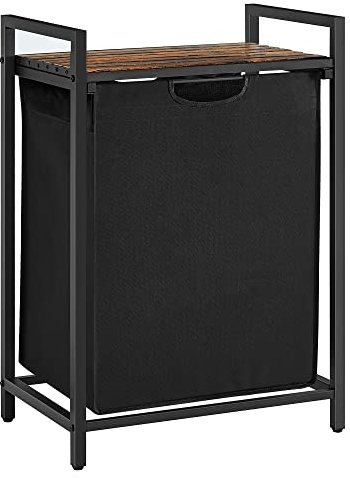 VASAGLE Wäschesammler, Wäschekorb, Wäschesortierer mit einem ausziehbaren und abnehmbaren Beutel, Regal, Metallrahmen, 17,2 Gallonen (65 L), 19,7 x 13 x 28,4 Zoll, schwarz und rustikal braun