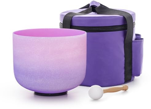 TRAYAYA Rainbow F Note Heart Chakra Pink-Puprle Color Frosted Quartz Crystal Singing Bowl 8 Inch With Carrying Case,for Yoga,Meditation and Sound Healing
