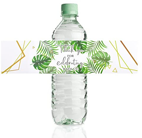 URROMA Etichette per bottiglie d'acqua per matrimoni, 50 pezzi, con foglie di palma con scritta Thank You, adesivi per bottiglie d'acqua, per compleanni, baby shower
