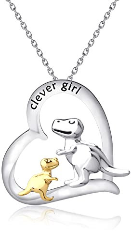 JNIAP Dinosaurier-Halskette, Dinosaurier-Liebhaber, Geschenk für Mädchen, Tochter, Geschenk von Mutter, cleveres Mädchen, Dinosaurier-Schmuck für sie, M, Metall