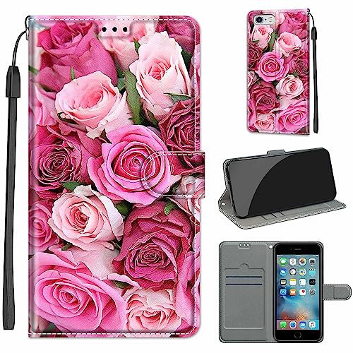 for iPhone 6 / 6S Case, PU Leather Wallet Book Flip Folio Stand View Cover Pouch Compatible with iPhone 6 / 6S Phone Case (Flowers)