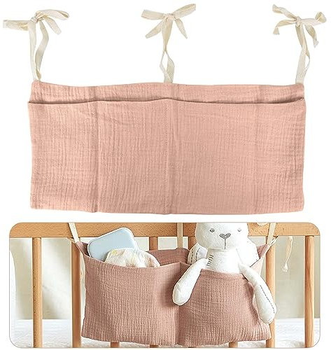 Babybett Organizer, Kinderzimmer Hängender Bett Organizer mit 2 Taschen, Organizer Beistellbett Baby, Betttasche Spielzeugtasche, Aufbewahrungstaschen für Betten, für Windeln Kleidung Spielzeug (Rosa)