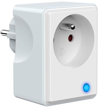 UCOMEN Prise Connectée WiFi, Suivi de consommation, 16A Type E 3680W, compatible avec Alexa, Google Home et Smart Life APP, Économie d'énergie, Commande vocale, blanc et gris,1 pack
