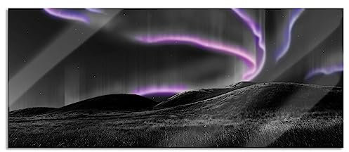Pixxprint Glasbild Panorama, Wandbild aus Echtglas, Polarlichter über Hügeln, 120x50 cm, inkl. Aufhängung und Abstandshalter