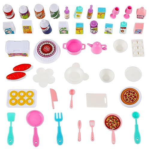 Cobee Puppenhaus Essen Getränke Set, 43 teilig, Miniaturgeschirr, Küchenzubehör, 1:12, Mini Lebensmittelmodell, Puppenhaus, DIY Dekoration für vorgetäuschtes Spielen, Mikrolandschaft