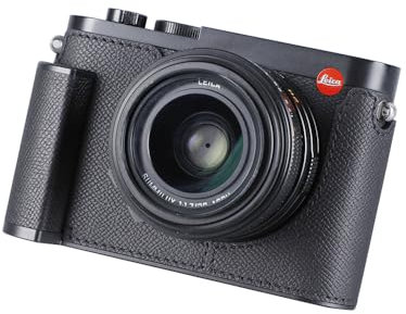 SIUTATDSH Kamera-Halbtasche für Leica Q2, Vintage-Metall, echtes Leder, Kamera-Schutzhüllen stilvoll, tragbar, stoßfest, Schwarz
