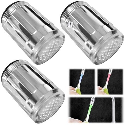 Lot de 3 robinets de cuisine LED avec 3 changements de couleur, embout de robinet avec capteur de température, robinet de cuisine, économiseur d'eau, accessoires pour restaurant, maison, hôtel, salle