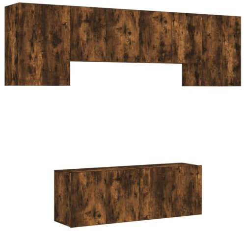 vidaXL Wohnwand 6-TLG., Schrankwand mit viel Stauraum, Wandmontage Anbauwand Fernsehschrank, Wohnzimmer Set Schrank Wandschrank, Räuchereiche Holzwerkstoff