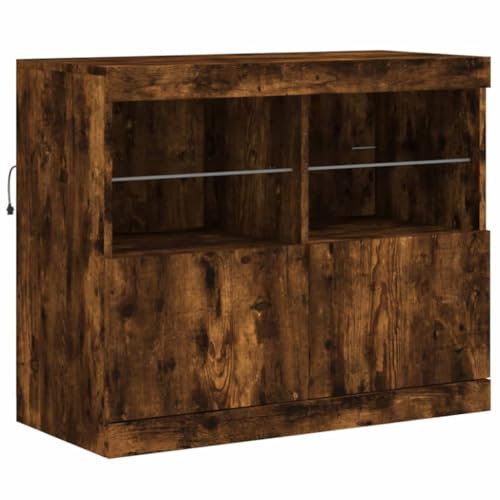 vidaXL Sideboard, Kommode mit viel Stauraum, Highboard Schrank mit LED-Leuchten, Anrichte Beistellschrank Standschrank, Modern, Räuchereiche
