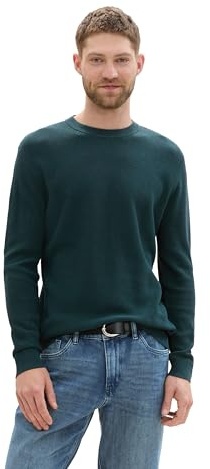 Tom Tailor Herren Basic Strickpullover aus Baumwolle, 36296 - Dark Tree Green Melange, XL