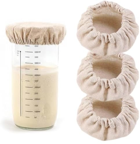 Mezrkuwr 3 pièces couvercles en Tissu pour Pot de démarrage au levain Non Blanchis Anti-poussière réutilisables adaptés aux Ouvertures de Pot de 7 à 10 cm de diamètre