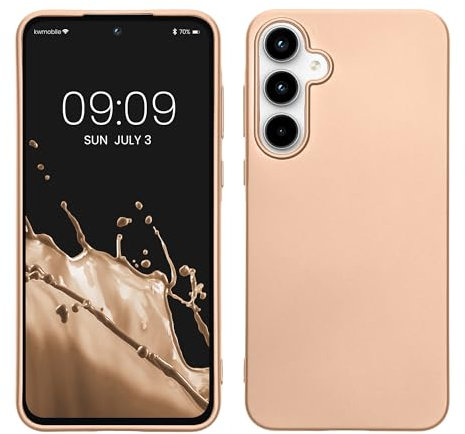 kwmobile Case kompatibel mit Samsung Galaxy A55 5G Hülle - Schutzhülle aus Silikon metallisch schimmernd - Handyhülle Metallic Gold