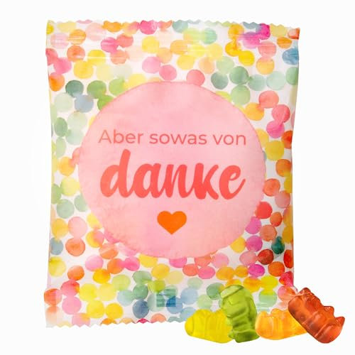 25 x Gast-Geschenke Tütchen: farbenfrohe Tüte, gefüllt mit echten Trolli Gummibärchen mit 10% Fruchtsaft, 10g, Aber sowas von Danke - Kleinigkeiten für jeden Anlass, Geburtstag, Hochzeit, Taufe