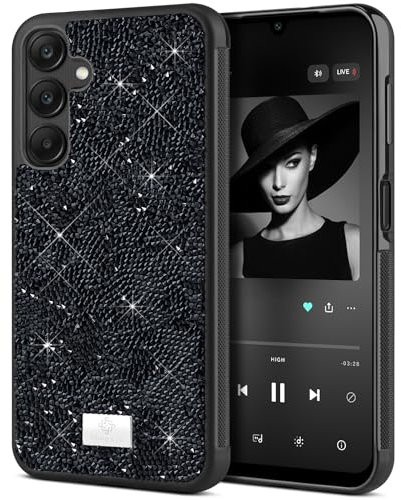 BEZ Handyhülle für Samsung Galaxy A25 5G Hülle Glitzer, Sparkle Diamond Crystal Bling Hülle mit Bling & Co. Serie für Samsung A25 5G, Jet Schwarz