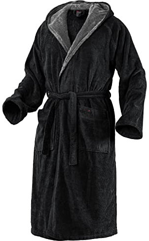 Mount Swiss Bademantel Damen Herren ARBON mit Kapuze aus edler Baumwolle I Morgenmantel flauschig I Frottee Farbe: schwarz, Grösse: 7XL