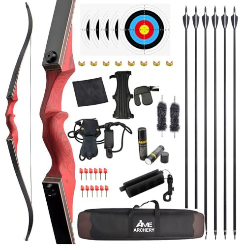 60 Schwarzer Jäger Original Recurve Bogen Set Amerikanischer Jagd-Langbogen Bogenschießen Holzbogen 20-60lbs Rechts/Linkshänder für Bogenschießen Jagd Schießen Praxis (Rechte Hand Set rot, 30Ibs)