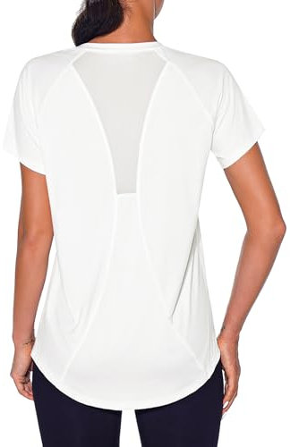 Wayleb Sport T-Shirt Damen Kurzarm V Ausschnitt Sportshirt Fitness T Shirts Lässig Laufshirt Yoga Oberteile Tops Atmungsaktiv Gym Funktionsshirt, Weiß L