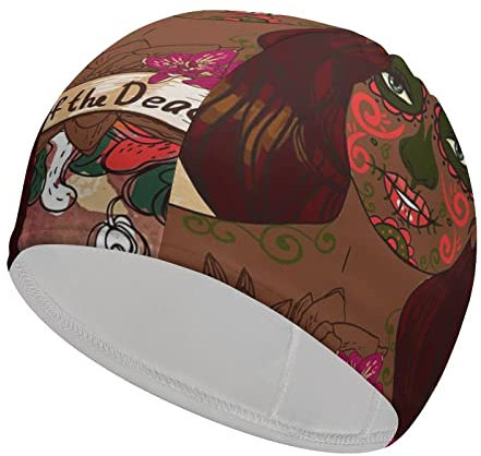 Buytruew Cuffia da nuoto unisex con teschio di zucchero, resistente, elastica, per capelli lunghi e corti