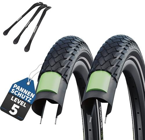 2X Fahrradreifen Green Marathon 28x1,40 Zoll (37-622) Schwarz-Reflex Schlauch wählbar + MSZweirad Reifenheber (ohne Schlauch, 28 x 1,40 Zoll (37-622))