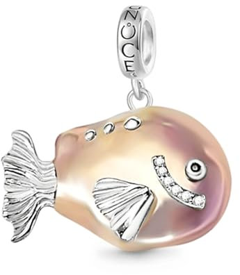 GNOCE Charm Anhänger Lila Fisch Barock Perle Silber Anhänger 925 Sterling Silber Fit Alle großen Marken von Armband/Halskette Geschenke für Mädchen und Kinder (Orange)