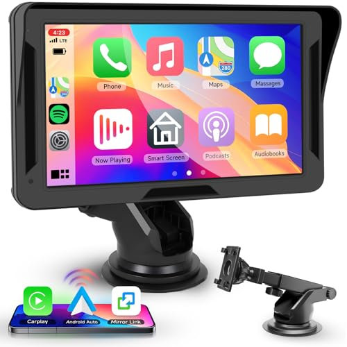 Hodozzy Pantalla Coche CarPlay y Android Auto Inalámbrico,7 Pulgadas Pantalla Táctil Portátil Radio de Coche, Mirror Link,Car Multimedia Player con Bluetooth/FM/AUX/Tarjeta TF/Control de Voz