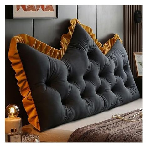 Yahbrra Headboard with Large Back Cushion and Comfortable Reading Backrest, 2 in 1 Backrest and Head Cushion for Bed, Couch, Wall and Day Bed (Crystal Velvet-Black, 150 * 60cm)