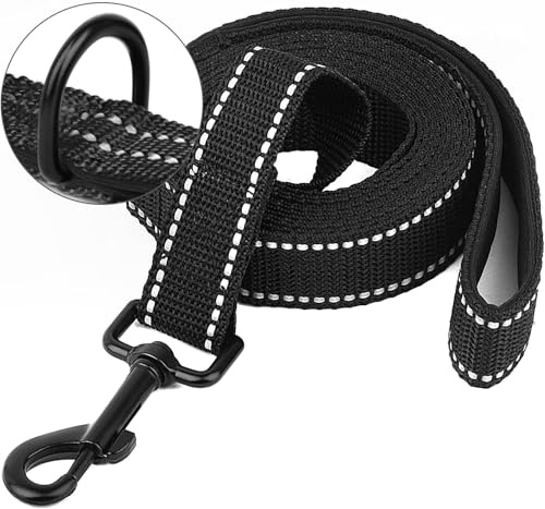 Reflektierende Hundeleine mit weichem, gepolstertem Griff für das Training, Führleine für große und mittelgroße Hunde, 5m/10m/20m/15m/30 m 1 Zoll breit, SCHWARZ (15mX 2.5cm)
