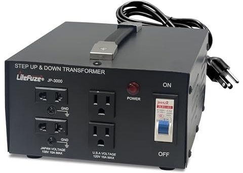 LiteFuze - Transformateur de tension japonais, 3000 W, 100 V à 120 V/120 V à 100 V, convertisseur d'énergie japonais, câble entièrement mis à la terre certifié CE