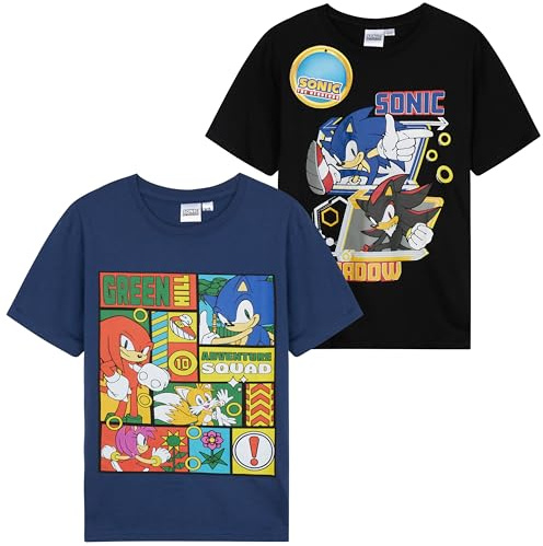 Sonic THE Hedgehog Boys T-Shirts, 2 Pack Crew Neck Short Sleeve Casual Tee Tops, Soft Breathable Summer Clothing, Gaming Gift