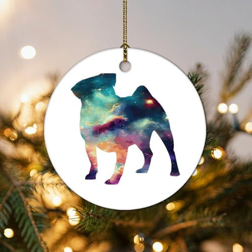 Weihnachtsbaumschmuck für Haustiere, Hunde, Porzellan, Mops, Weihnachtsschmuck für Kinder, Teenager, Mädchen, Urlaub, Weihnachtsbaumschmuck, Anhänger, 7,6 cm