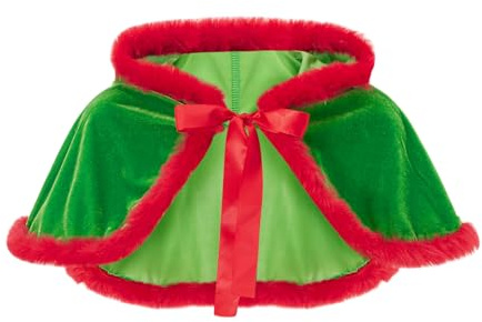 Felcia Weihnachtsumhang mit Kapuze für Damen, Kontrastfarbe, flauschiger Rand, Umhang, Weihnachtsmann-Kostüm
