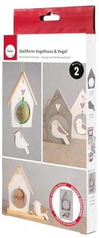Rayher Silikon Gießform Vogelhaus + Vogel, Form mit 2 Einzelmotiven, Formgröße 14,5 x 26 x 2 cm, Ausgießen mit Kreativ-Beton, Schmuck-Beton, Raysin-Gießpulver, Gießharz, Wachs, 36171000
