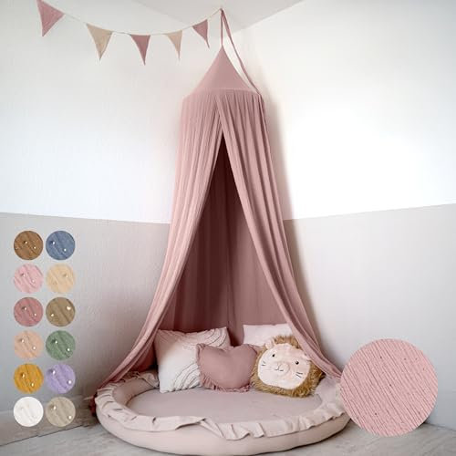 lilimaus Baldachin Kinderzimmer mit Goldapplikation [in 12 Farben] Betthimmel aus 100% Baumwolle Musselin Mädchen & Jungen - Babybett Himmel als Babyzimmer Deko - Vorhang für Kinderbett, Kuschelecke