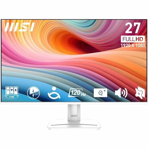 MSI PRO MP275W E2 27-Inch FHD Office Monitor - 1920 x 1080 IPS Panel, 4-Sided Frameless, 120 Hz Refresh Rate, Eye-Friendly Screen, Built-in Speakers, Tilt-Adjustable - HDMI 2.0, DP (1.2a), D-Sub (VGA)