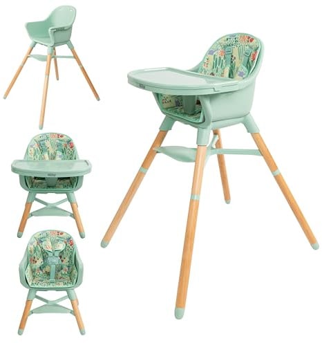 Nuby 4-in-1 Mitwachsender Hochstuhl, bis 27 kg, ab 6 Monaten, Salbeigrün | Mitwachsender Sitz mit 5-Punkt-Sicherheitsgurt, abnehmbarem Tablett & verstellbaren Beinen, leicht zu reinigende Beikosthilfe