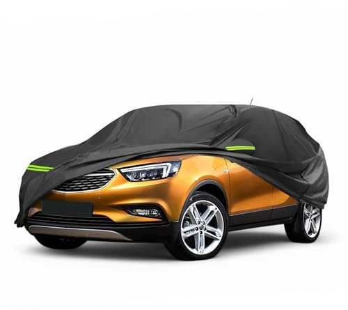 A ABSOPRO Autoabdeckung Für Opel Mokka I 2012-2019 1pc Schwarz 210D-PU | Outdoor, Allwetter, Wasserdicht, Winddicht, Sonnenschutz, Schneeschutz, Atmungsaktiv, Mit Fahrertür Reißverschluss