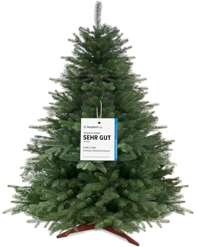 Weihnachtsbaum künstlich 90cm 100% PE Spritzguss - TESTSIEGER - Naturgetreu, dichte Zweige, Künstlicher Weihnachtsbaum mit Holzständer und Aufbewahrungstasche – Tannenbaum künstlich von Pure Living