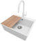 PRIMAGRAN Lavandino da Cucina Bianco 58x50cm, Lavello da Cucina a 1 vasca + Sifone Classico + Rubinetto 40x22cm + Tagliere, Lavabo da Cucina Incasso al mobile 60cm - Riga